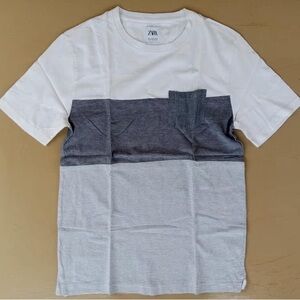 Zara Men's White and Gray Striped Tee